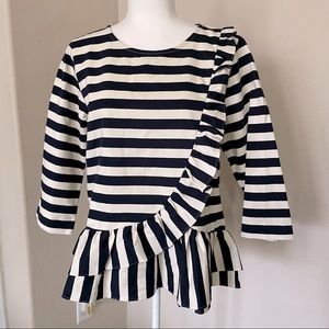 JCrew Asymmetrical Striped Ruffle Top Navy blue size: L
